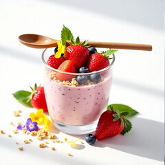 Summer Breakfast: Berry Smoothie Parfait with Granola and Mint