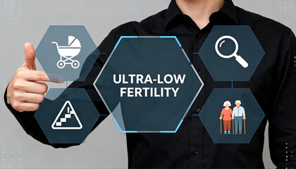 Ultra low fertility demographic crisis concept. Aging society, low birth rate in developed