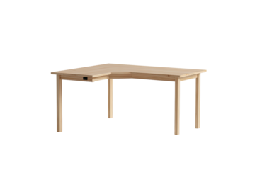 Corner wooden desk with legs, light wood