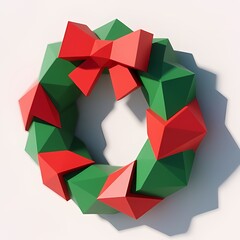 Low Poly Isometric Geometric Christmas Wreath 3D Render.