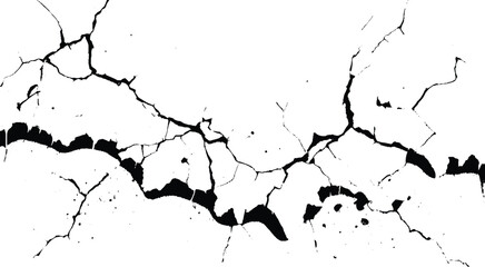 White paint black cracks background. Scratched lines texture. White and black distressed grunge concrete wall pattern for graphic design. Peel paint crack