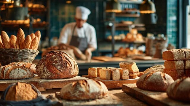 Baker preparing fresh bread in traditional bakery