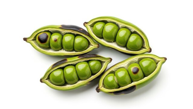 Stinky Beans Seeds Isolated on White Background, Parkia Speciosa, Bitter Bean