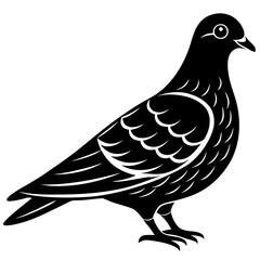 Stylized black silhouette of a pigeon standing on a white background