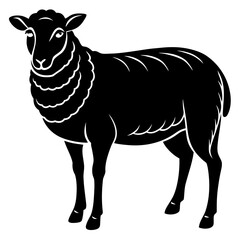 Black silhouette of a sheep standing on a white background