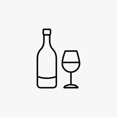 wine bottle with glass line art icon vector template