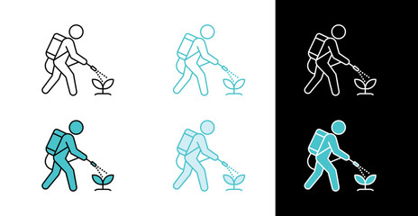Pest control worker treatment icon for gardening and plant maintenance in line and fill style