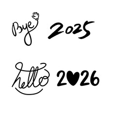 Bye 2025 Hello 2026 Typography | New Year Celebration Label Vector
