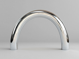 Shiny Metallic Arch Sculpture in Minimalistic Grey Background