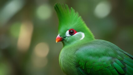 Discover the Stunning Green-Crested Tropical Bird with Red Eye Ring, Orange Beak, and White Face in Exotic Jungle Habitat