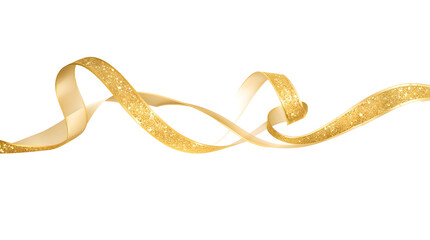 Wavy gold ribbon PNG transparent background featuring elegant curled movement, shimmering metallic texture, and festive decorative luxury.

