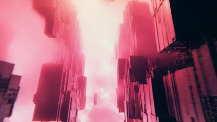 Futuristic city concept with abstract skyscrapers in pink fog - Powered by Adobe