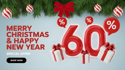 Merry christmas and happy new year: seasonal discounts with 60% off holiday offer