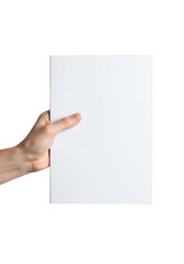 Obraz premium A hand holding a blank white rectangular sign or card isolated on transparent background