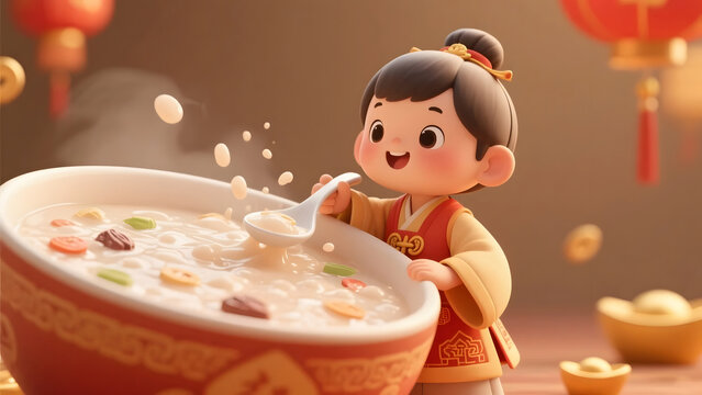 Joyful children sharing Laba porridge in a festive scene