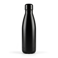Black Bottle Standing Upright On White Surface.