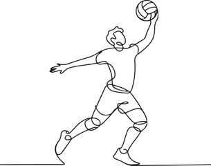Obraz premium Continuous line illustration of a curved shape forming a volleyball and player combo