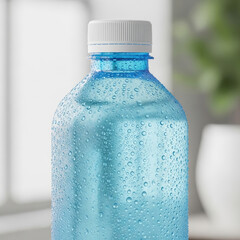 Blue Water Bottle Close Up Shot.