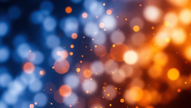 Vibrant colorful bokeh lights in shades of blue and orange creating a mesmerizing abstract background with glowing dots and spots - Powered by Adobe
