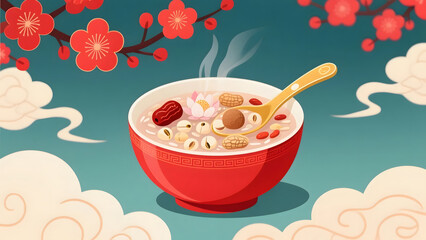 Laba Festival porridge with festive red accents