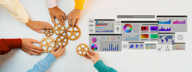 Colorful data dashboards with graphs, charts, and marketing metrics representing online campaign performance and business intelligence Parse