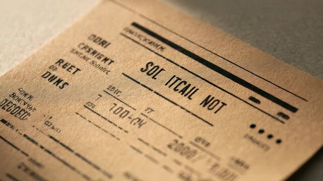 Closeup of a brown paper document featuring technical data, codes, and digital information in a modern minimalist style. The sheet displays a mix of bold and regular fonts for emphasis