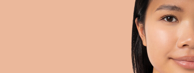 A woman showcases healthy skin in a spa setting