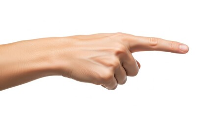 A human hand pointing to the right isolated on white background with finger extended