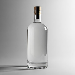 Clear glass bottle with cork on gradient background.