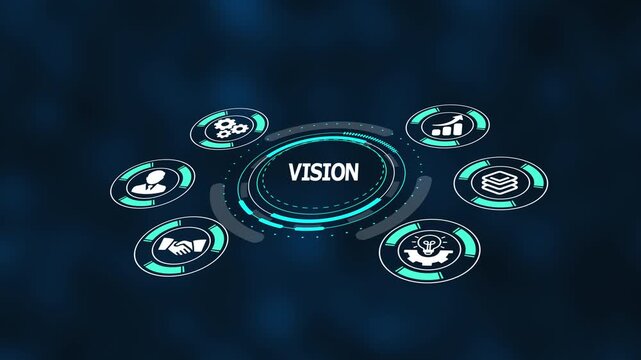 Vision driven business concept with digital workflow interface illustrating leadership, planning, and future direction.