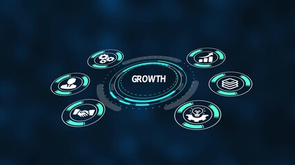 Digital growth interface with rising performance metrics and futuristic development cycles for long-term business improvement. - Powered by Adobe