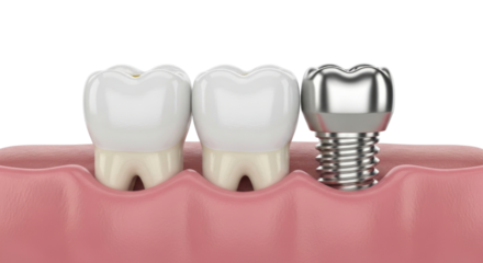 Dental implant and natural teeth comparison transparent background cutout png