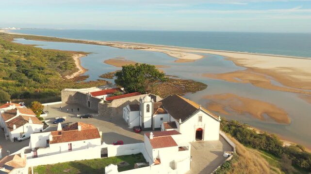 Aerial View Cacela Velha Village Overlooking Ria Formosa Lagoon in Algarve