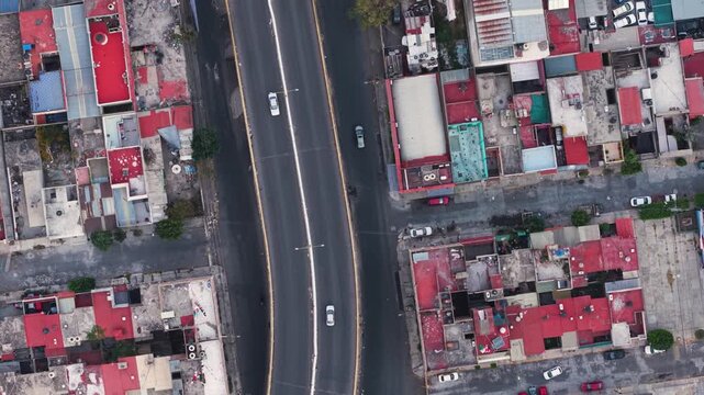 Drone footage showing Ecatepec avenues from a top-down angle