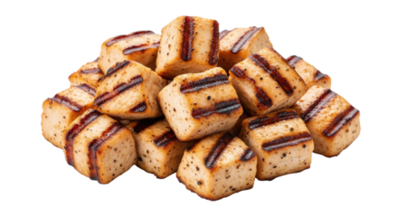 Grilled chicken bites stacked transparent background cutout png