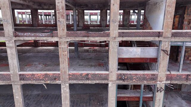Interior of Derelict Historic Packard Car Manufacturing Plant in Detroit, Michigan, USA
