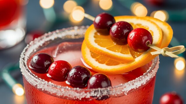 Festive cranberry orange cocktail with sugared rim for holiday celebrations - Powered by Adobe