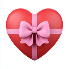 3d illustration of a cute red heart shaped gift box with a pink bow isolated on white background