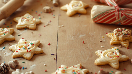 christmas cookies on a wooden table