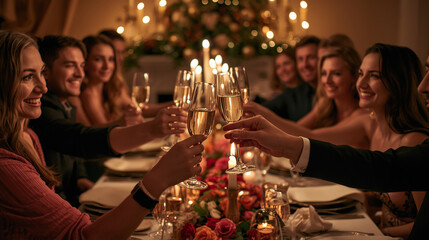 Toasting with_elegant crystal champagne glasses
