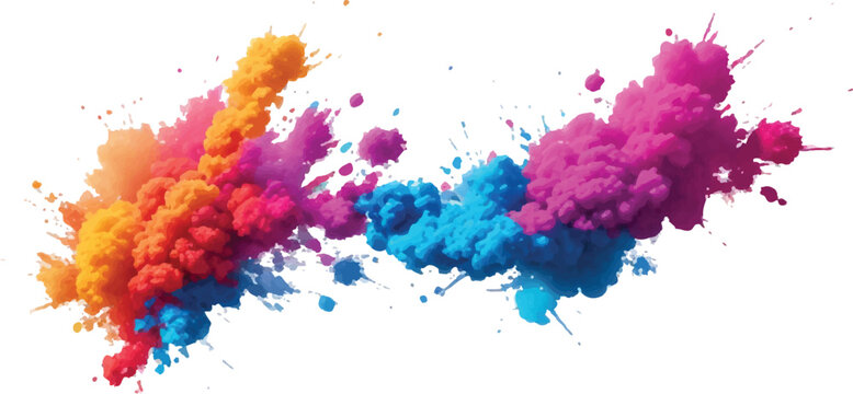 Vibrant and artistic, this vector illustration features a colorful watercolor paint and ink splash design with a rainbow splatter pattern texture on a white background