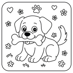 Cute Puppy with Bone Coloring Page – Adorable Dog Illustration for Kids
