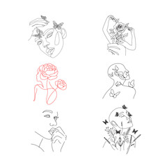 Elegant Woman Face Line Art with Floral Elements | Minimal Aesthetic Portrait
