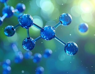 Close-up of a molecular structure in blue, set against a blurred background