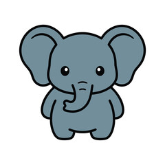 Obraz premium Cute cartoon baby elephant illustration with large ears and trunk, standing facing forward on a white background.