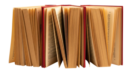 Open antique books with yellowed pages transparent background cutout png