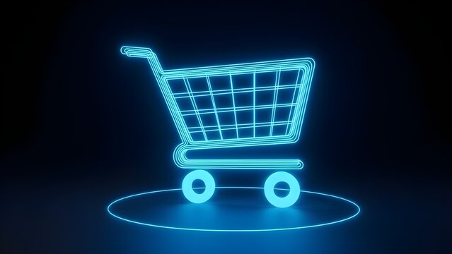 3D Neon Shopping Cart Icon