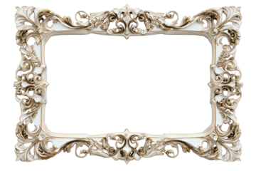 Ornate white and gold frame, intricate floral designs