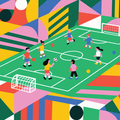 Illustration Of Children Taking Part In Sports Lessons, Field Vector Design Template