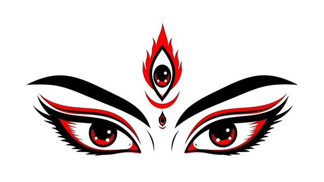 Dramatic close up of goddess durga s eyes and forehead with vibrant colors